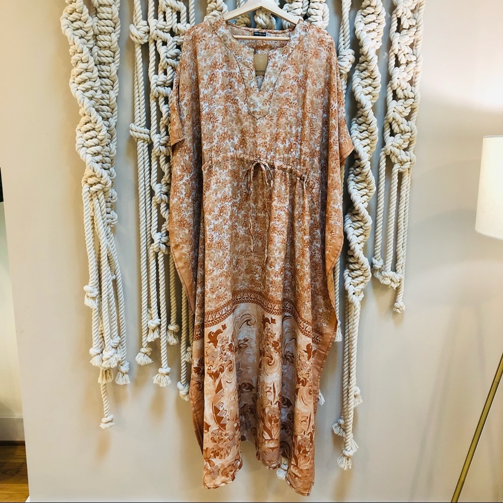 Brand New! Earthbound Trading Co. Bohemian Floral Silk Swim Cover Dress